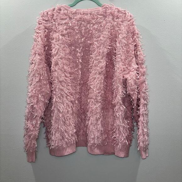 Oliver Bonas Touch Loop Pink Cardigan Valentines Day Teacher Cardigan Size 14 - Picture 9 of 14